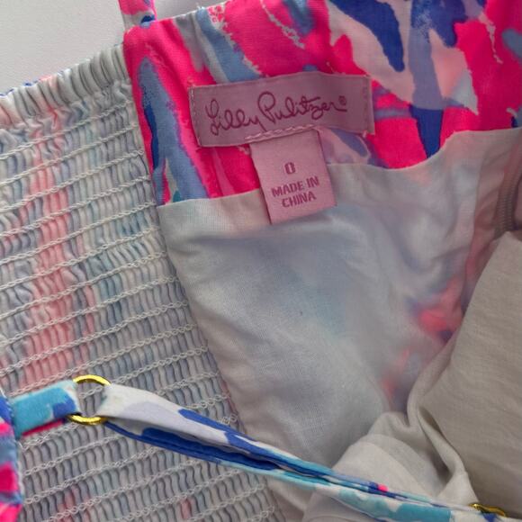 Lilly Pulitzer Easton Dress Cosmic Coral Size 0 Pink, Blue Gold Spaghetti Strap - Picture 7 of 11